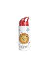 Bouteille en aluminium blanc de 20 oz/600 ml avec couvercle en paille rouge
