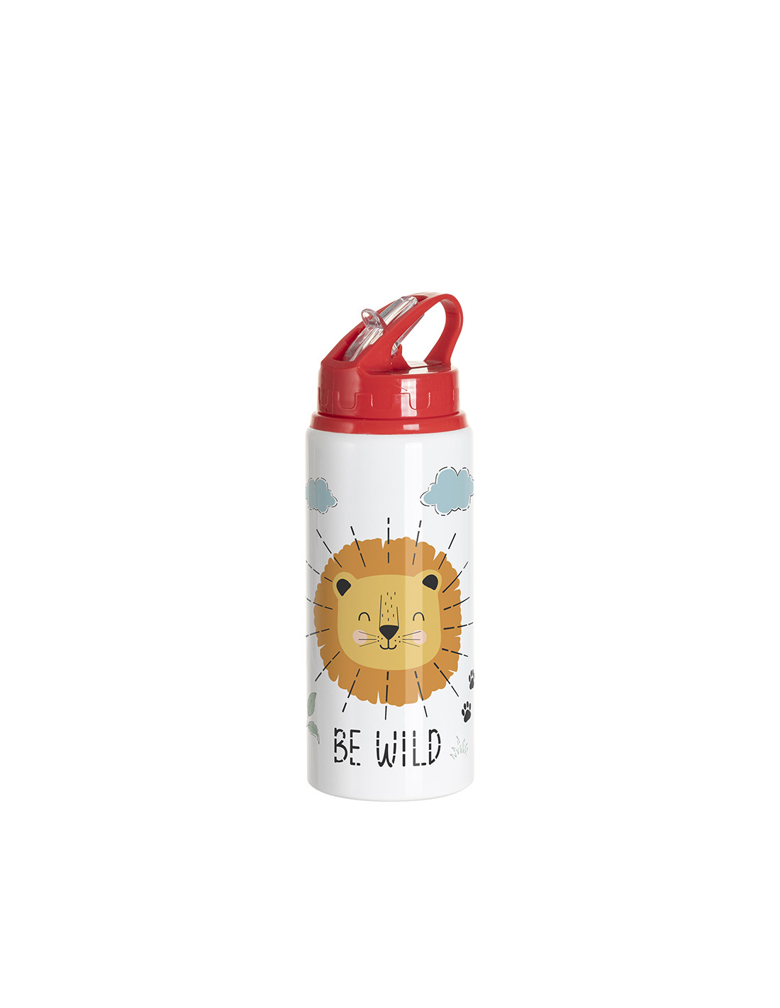 Bouteille en aluminium blanc de 20 oz/600 ml avec couvercle en paille rouge
