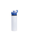 Bouteille d'eau en aluminium de 750 ml avec bouchon bleu (blanc)