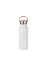 Bouteille portative en acier inoxydable avec couvercle en bambou de 500 ml/17 oz (blanc)