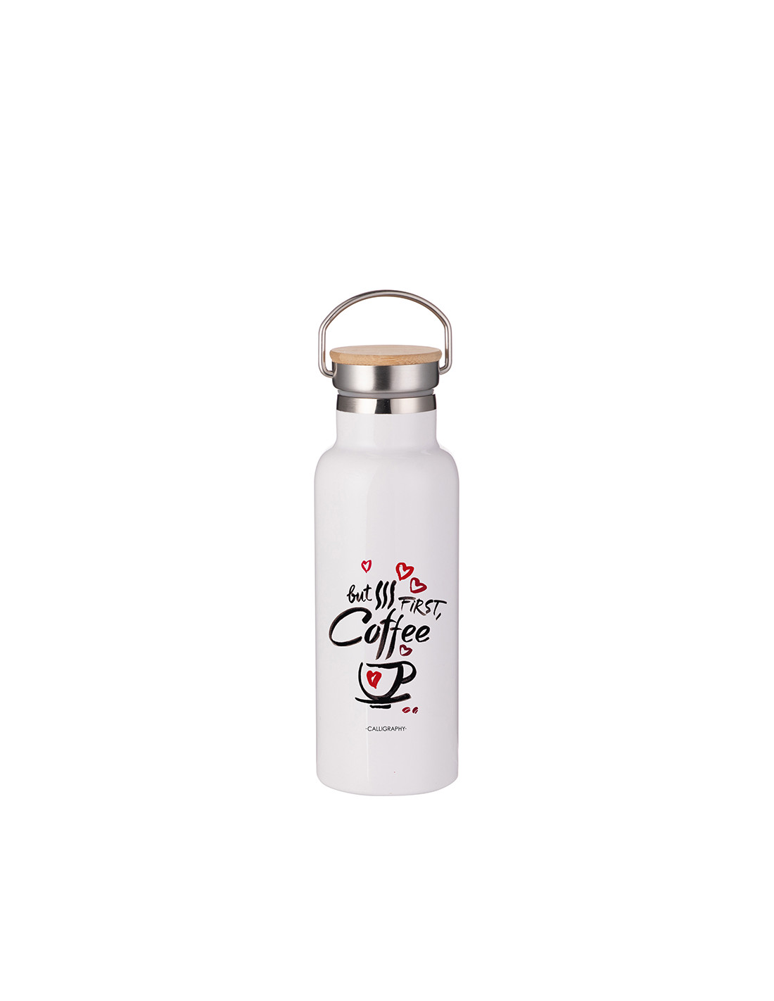 Bouteille portative en acier inoxydable avec couvercle en bambou de 500 ml/17 oz (blanc)