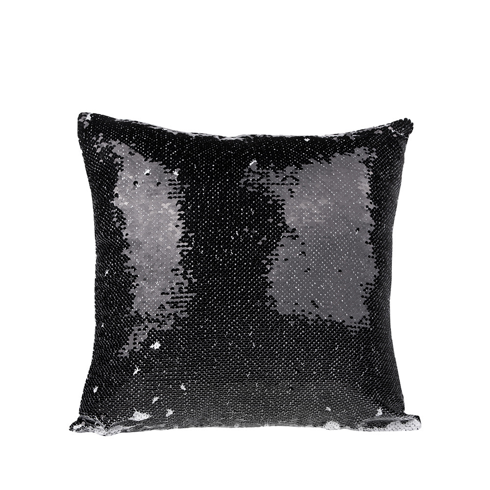 Housse de coussin à paillettes (noir/blanc)