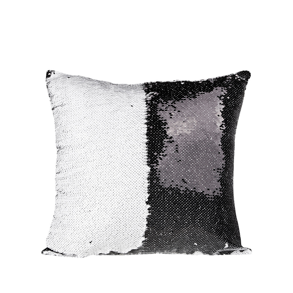 Housse de coussin à paillettes (noir/blanc)