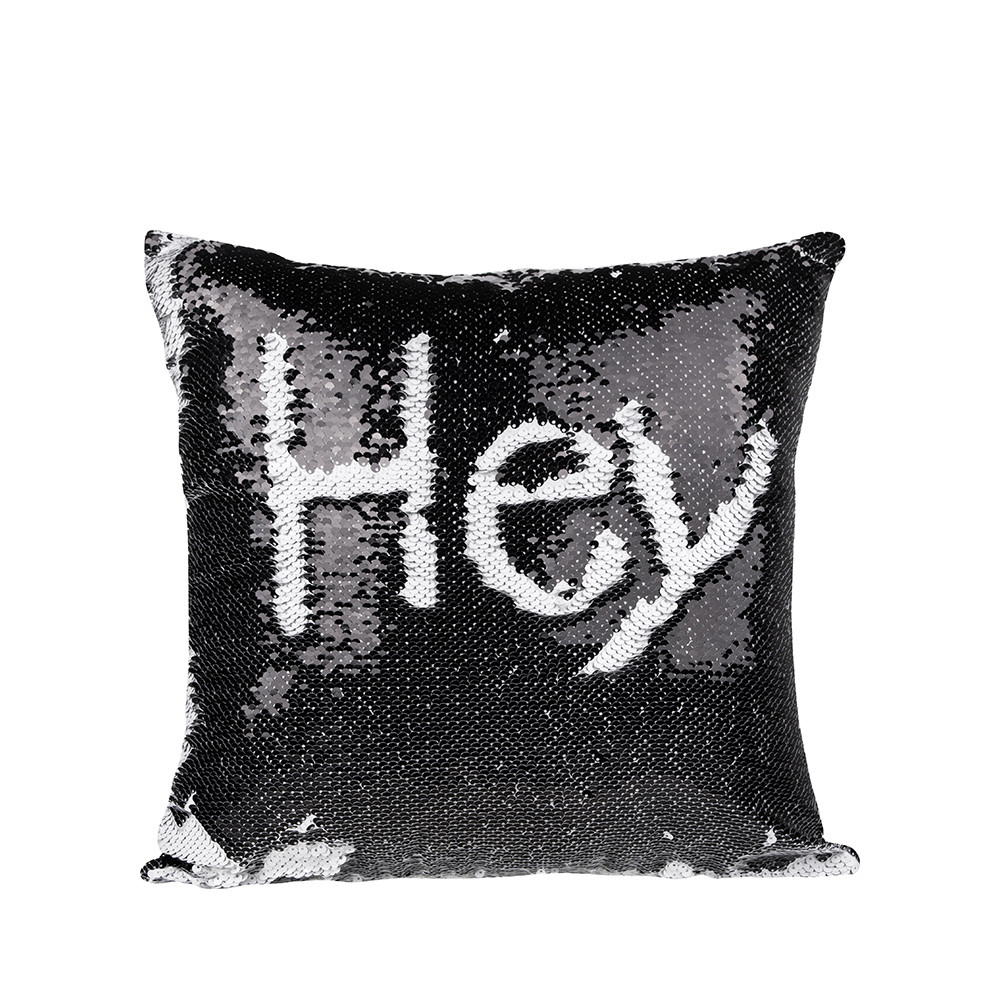 Housse de coussin à paillettes (noir/blanc)