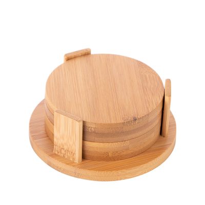 Ensemble de 4 dessous de verre ronds en bambou (9,5 cm)