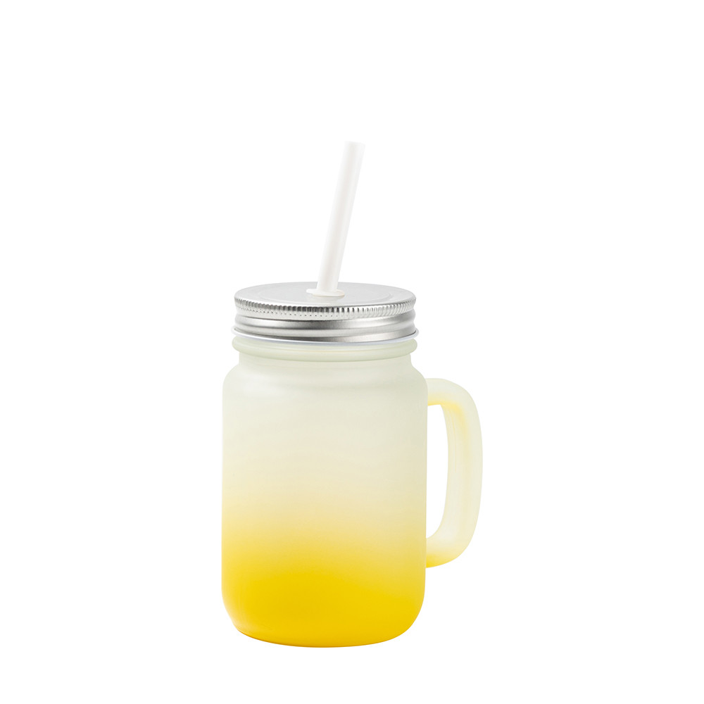 Pot Mason de 12 oz/350 ml avec paille (givré, jaune dégradé)