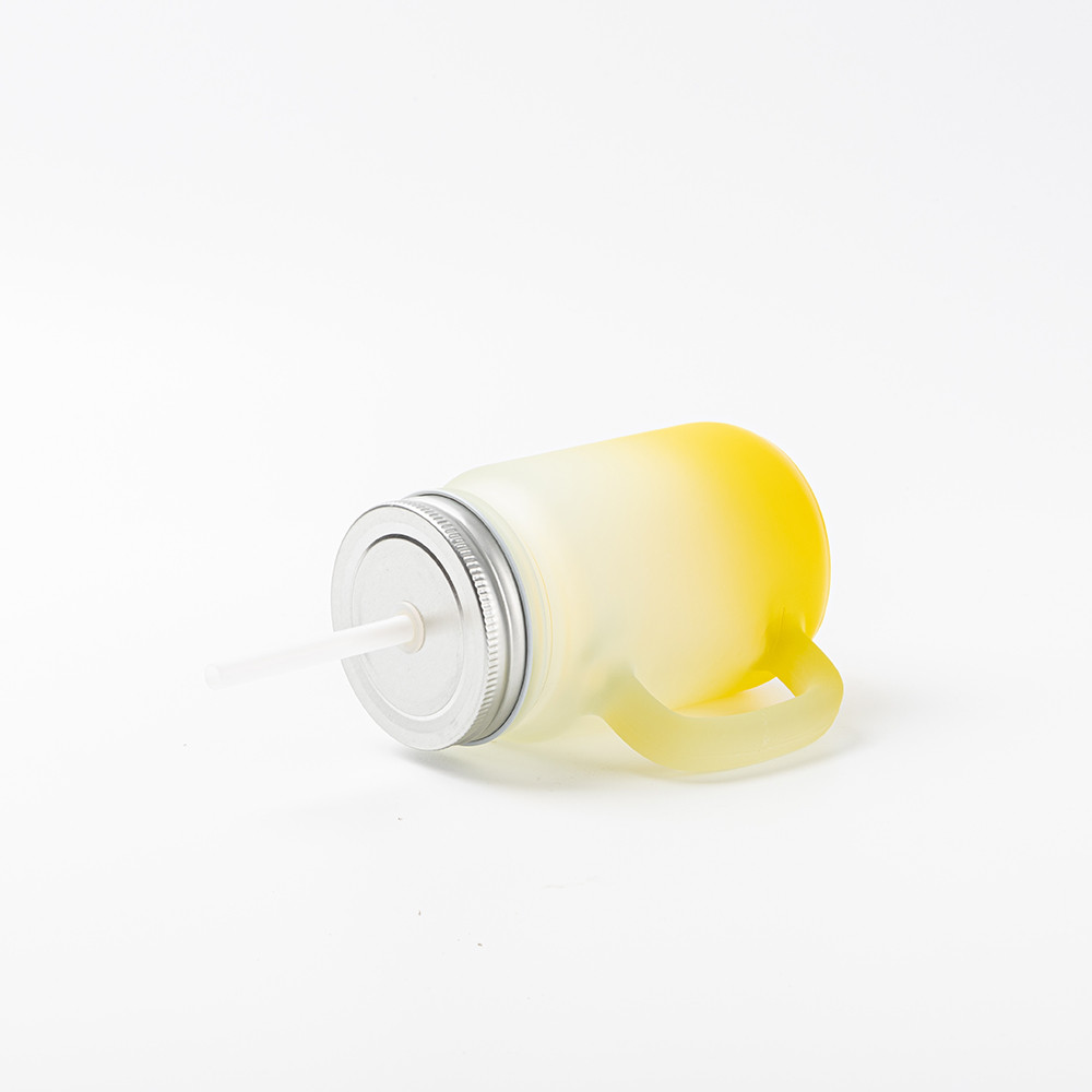 Pot Mason de 12 oz/350 ml avec paille (givré, jaune dégradé)