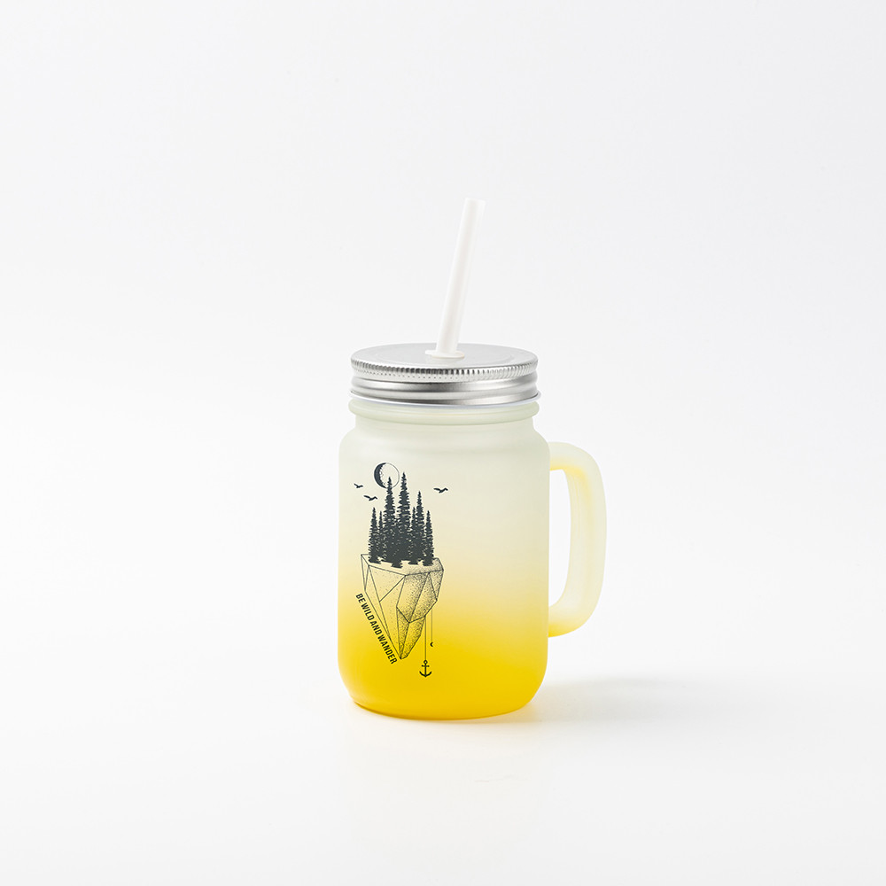 Pot Mason de 12 oz/350 ml avec paille (givré, jaune dégradé)
