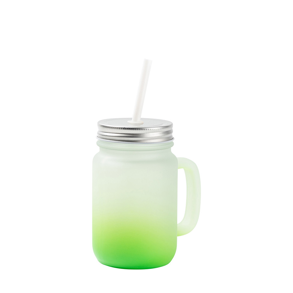 Pot Mason de 12 oz/350 ml avec paille (givré, vert dégradé)