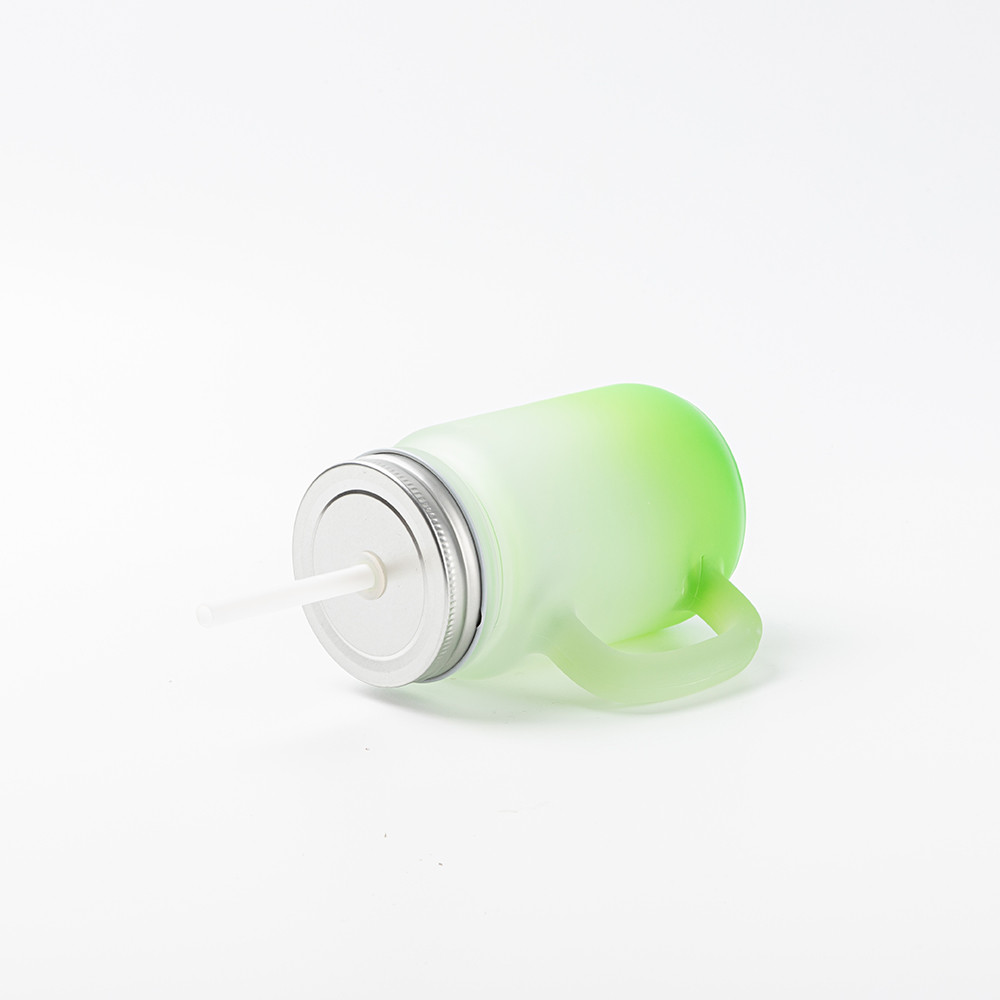 Pot Mason de 12 oz/350 ml avec paille (givré, vert dégradé)