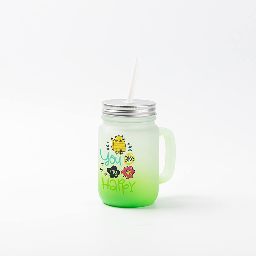 Pot Mason de 12 oz/350 ml avec paille (givré, vert dégradé)