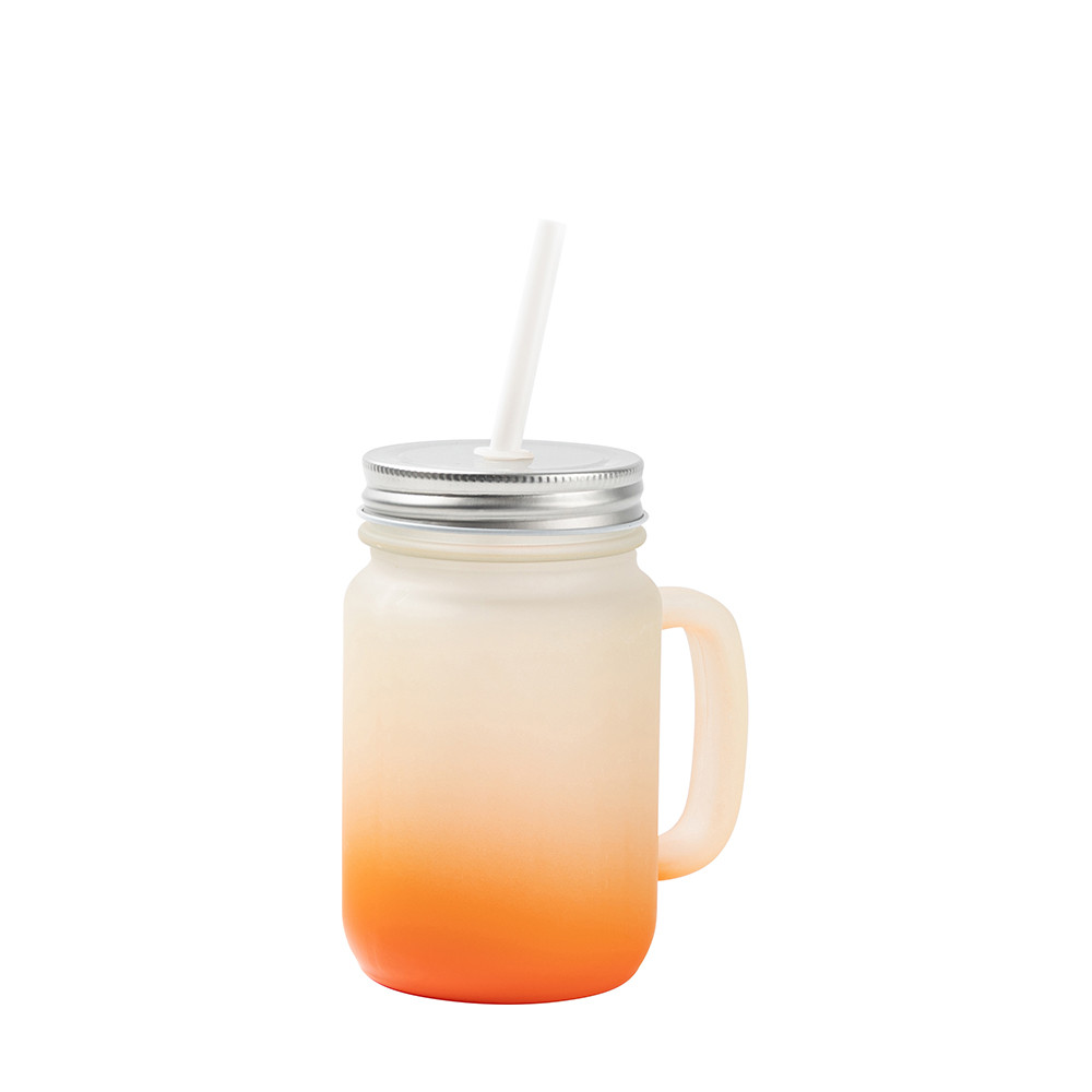 Pot Mason de 12 oz/350 ml avec paille (givré, orange dégradé)