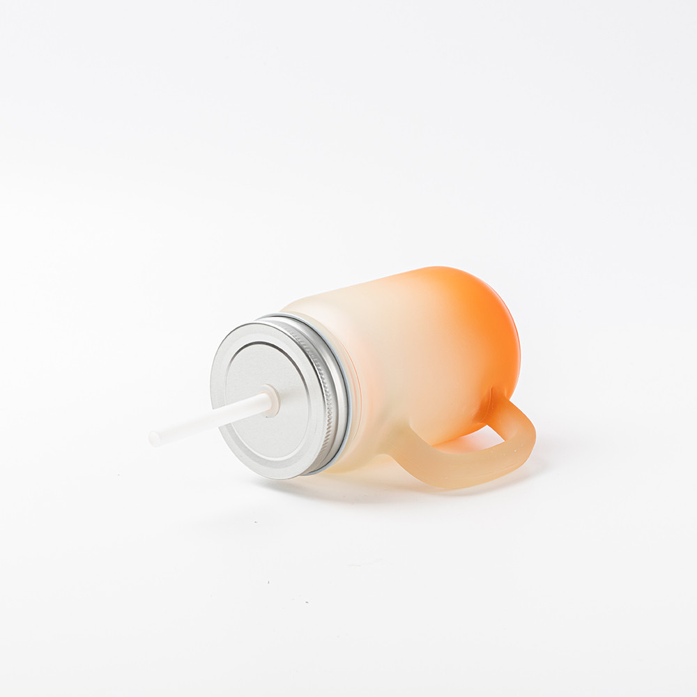 Pot Mason de 12 oz/350 ml avec paille (givré, orange dégradé)