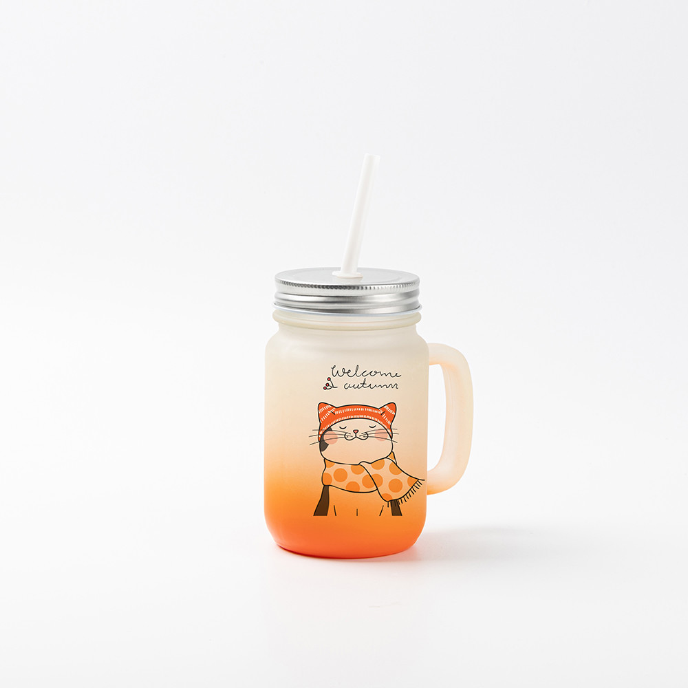 Pot Mason de 12 oz/350 ml avec paille (givré, orange dégradé)