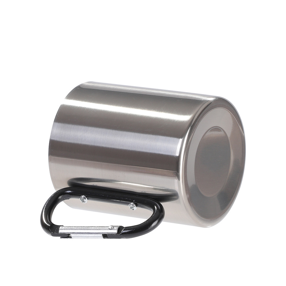 Tasse en acier inoxydable de 300 ml avec poignée mousqueton noire (argent)