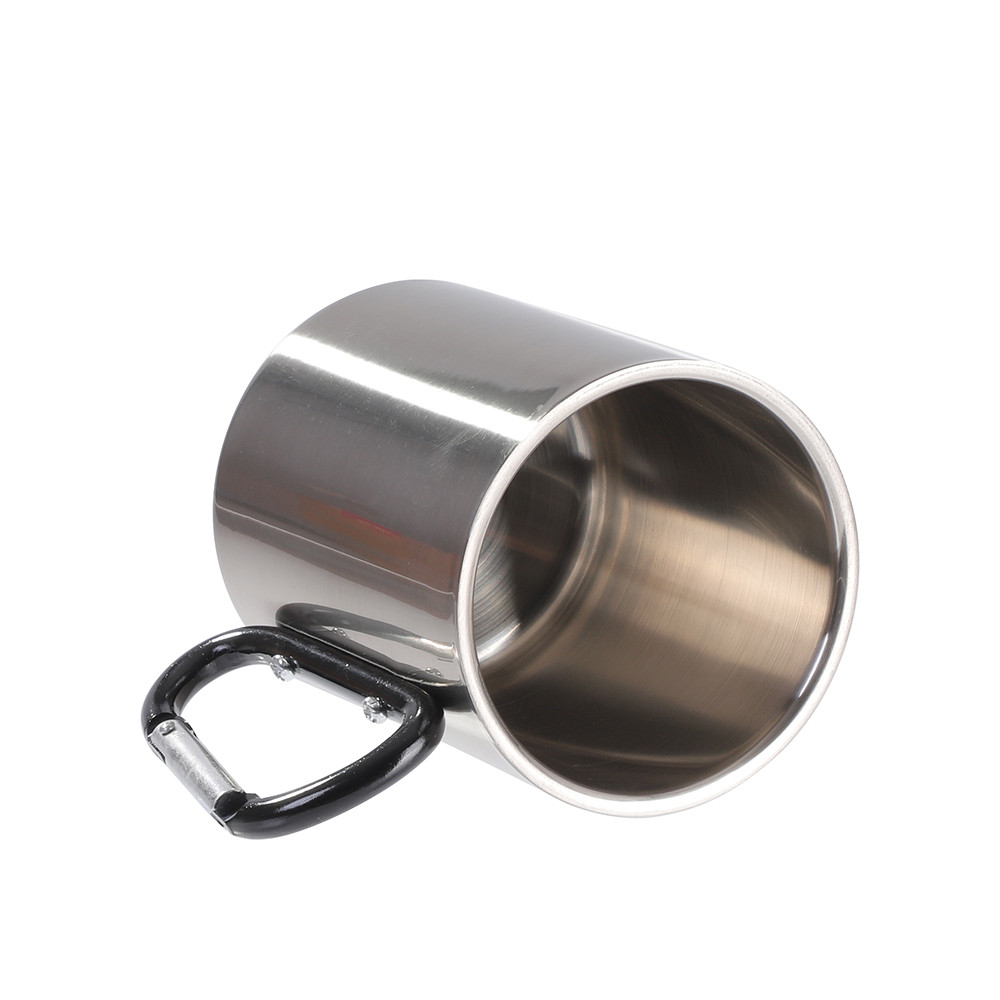 Tasse en acier inoxydable de 300 ml avec poignée mousqueton noire (argent)