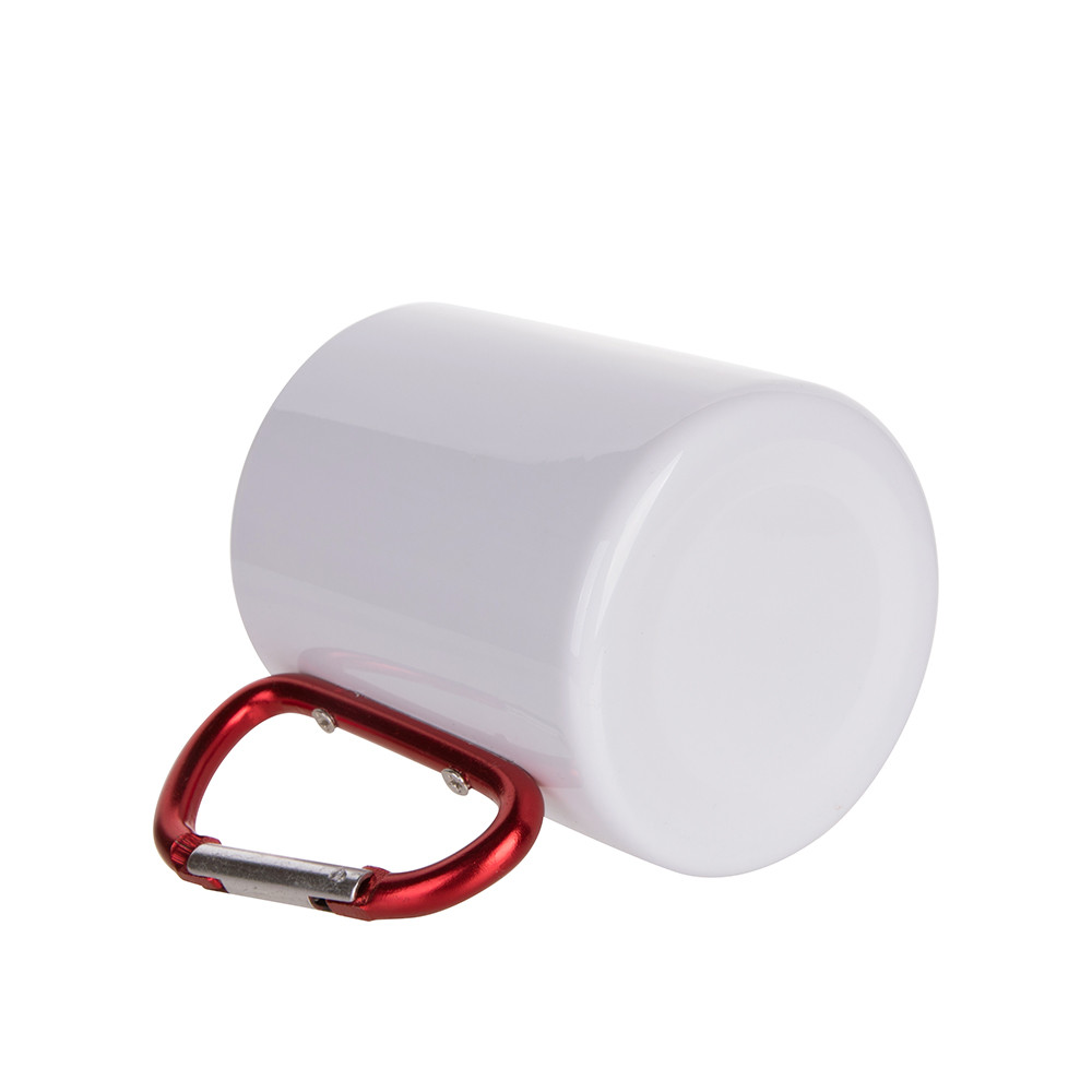 Tasse en acier inoxydable de 300 ml avec poignée mousqueton rouge (blanc)