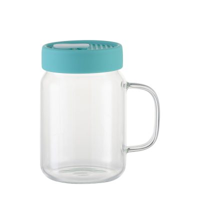 Pot Mason en verre de 20 oz/600 ml avec couvercle en silicone (transparent, vert menthe)