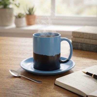 Tasse noire à couleur changeante de 11oz (couleur intérieure)-bleu clair