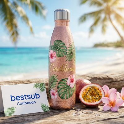 Botella de acero inoxidable con purpurina en forma de cola de 17 oz/500 ml (oro rosa)
