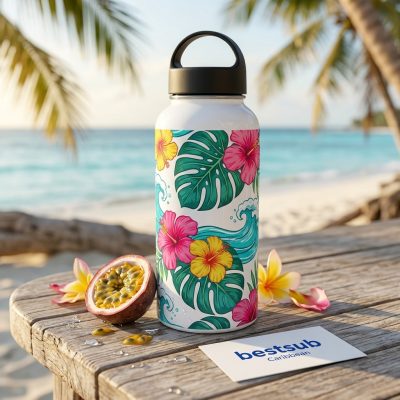 Botella de agua de aluminio de 500 ml con asa (blanca)