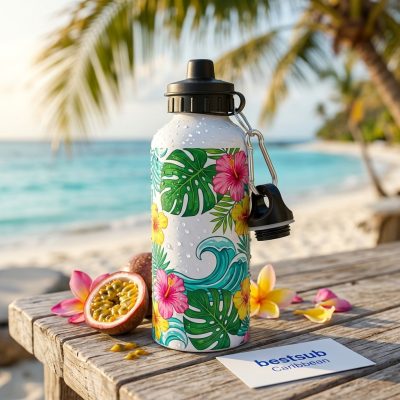 Botella de agua de aluminio de 600 ml con dos tapones (blanca)