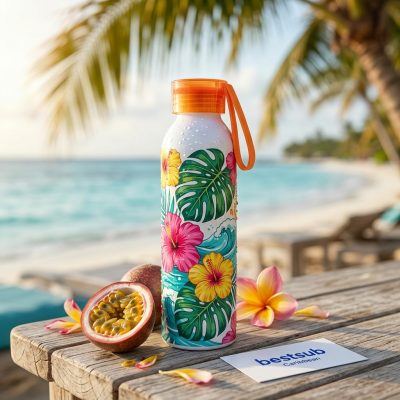Botella deportiva portátil de aluminio delgada de 22 oz/650 ml con tapón naranja (blanca)