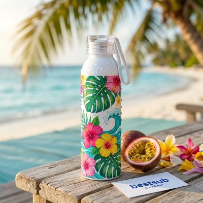 Botella deportiva portátil de aluminio delgada de 22 oz/650 ml con tapón transparente (blanca)
