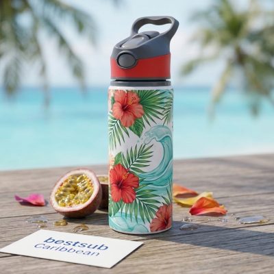 Botella de agua de aluminio de 20 OZ/650 ml con tapón rojo (blanca)