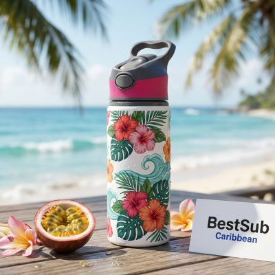 Botella de agua de aluminio de 20 OZ/650 ml con tapón rosa rojo (blanca)