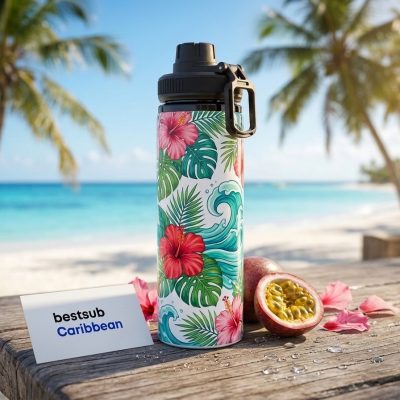 Botella de agua de aluminio de 25 OZ/850 ml con tapón negro (blanca)