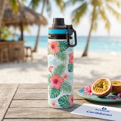 Botella de agua de aluminio de 25 OZ/850 ml con tapón azul (blanca)