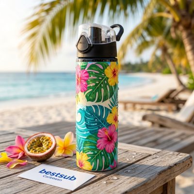 Botella de agua de aluminio de 750 ml con tapón negro (blanca)