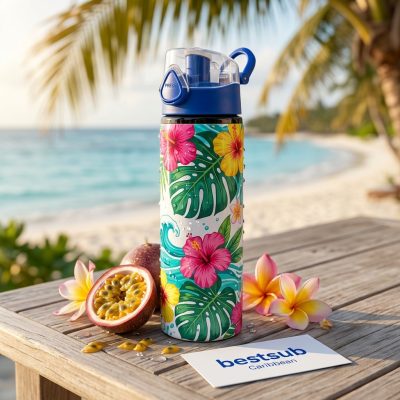 Botella de agua de aluminio de 750 ml con tapón azul (blanca)