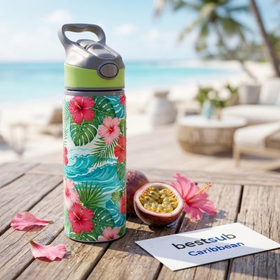 Botella de agua de aluminio de 20 OZ/650 ml con tapón verde (blanca)